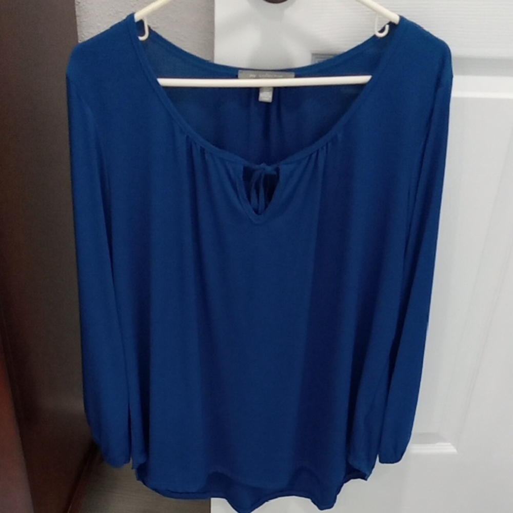 Women's Royal Blue Long-Sleeve Tie-Front Blouse
